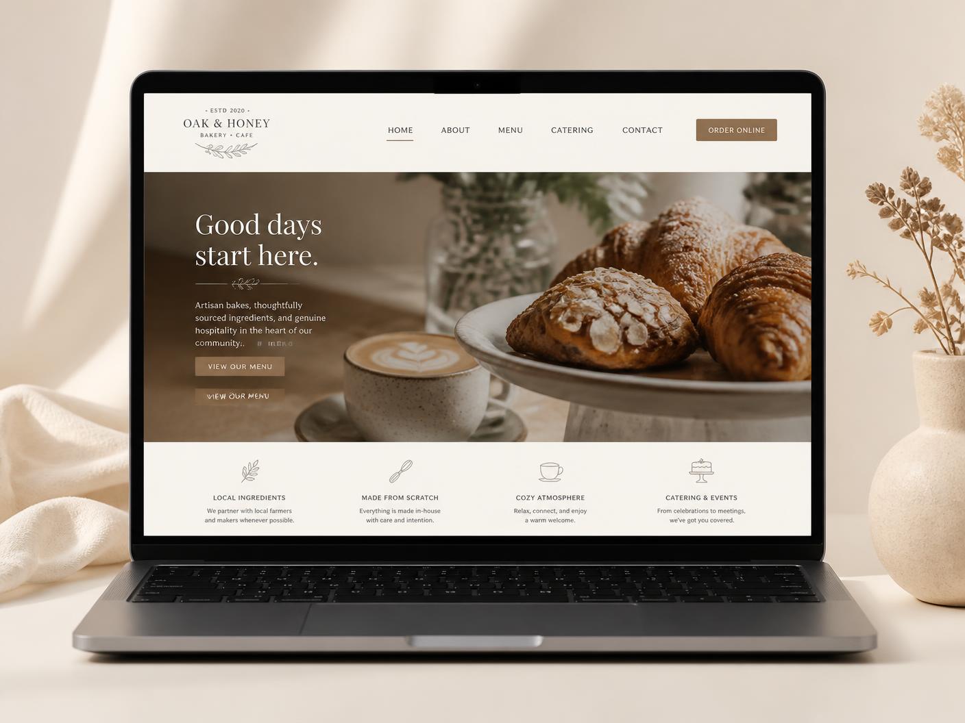 Small business website shown on a laptop